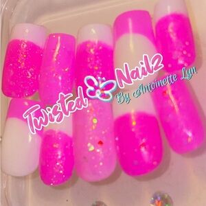 Pink Glitter Reusable Acrylic Nails
